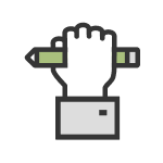 Hand holding a pencil icon